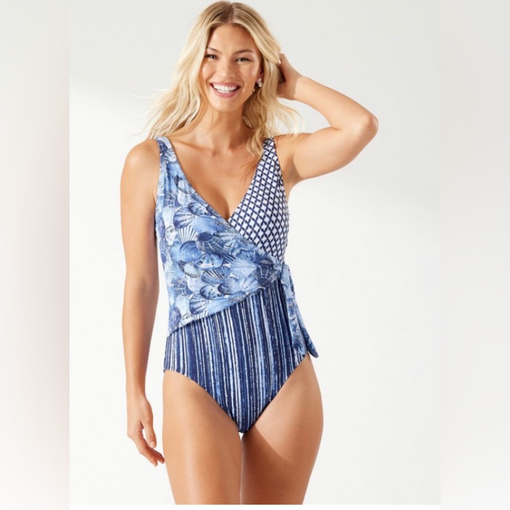 Tommy Bahama Sanibelle Blues Wrap One Piece Swimsuit